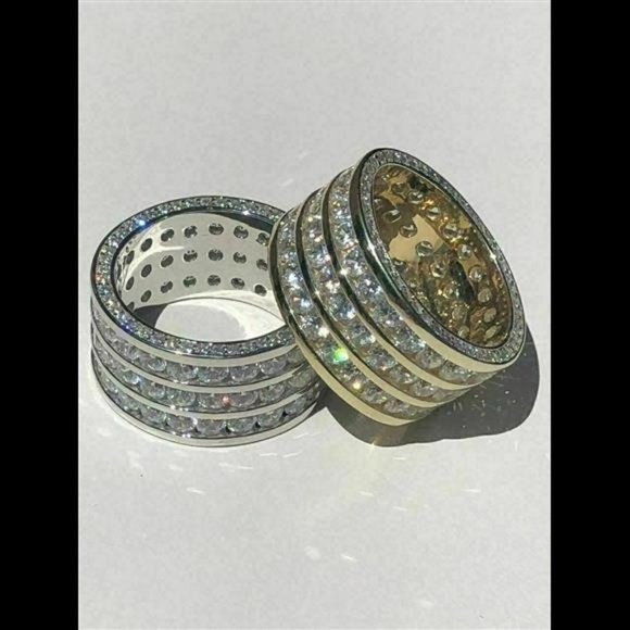 Men´s Tennis Ring Solid 925 Silver Simulated Diamonds...